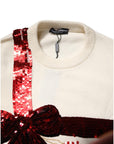 Dolce & Gabbana White Sequined Crew Neck Pullover Sweater