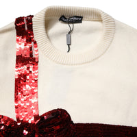 Dolce & Gabbana White Sequined Crew Neck Pullover Sweater