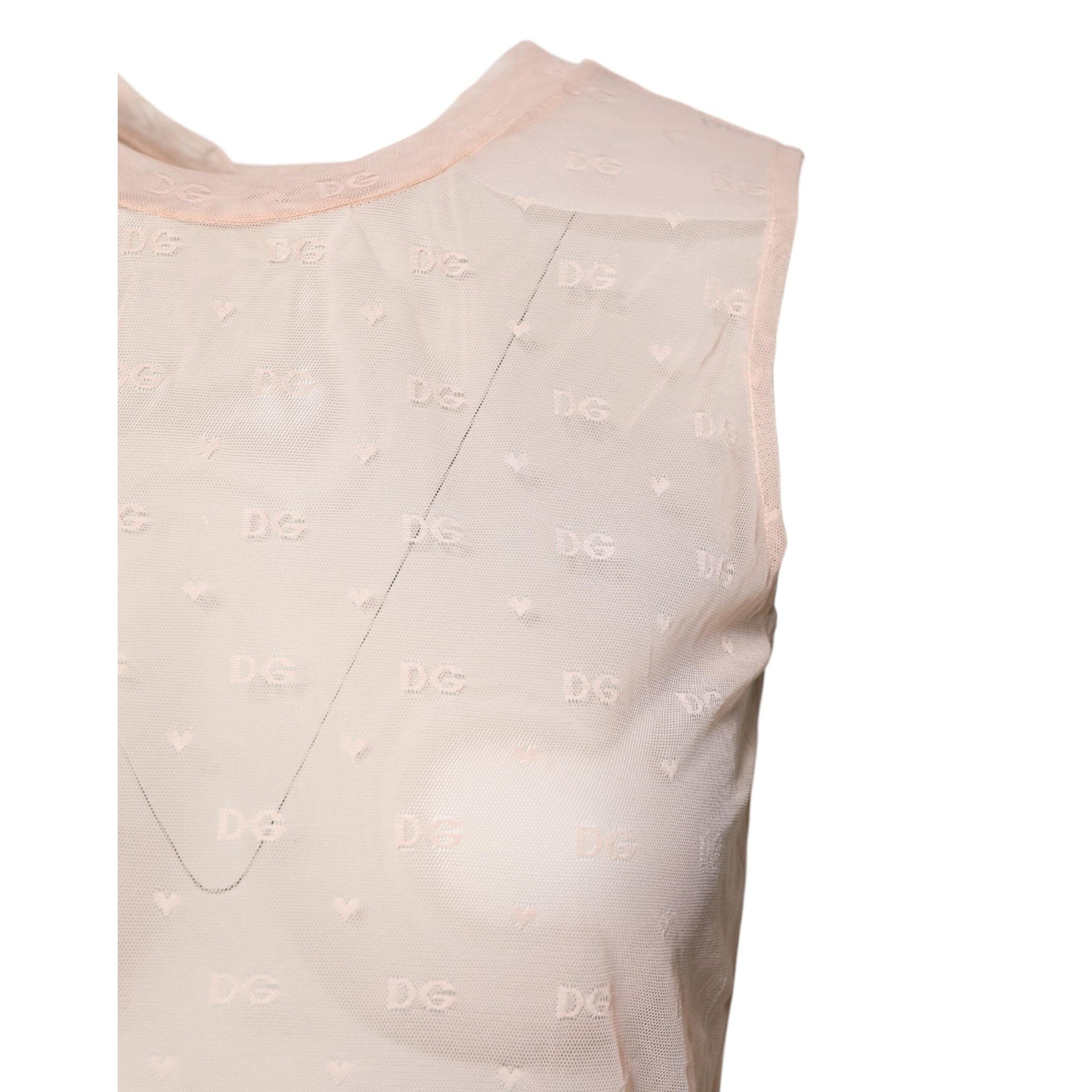 Dolce & Gabbana Beige Nylon Logo Monogram Sleeveless Tank Top