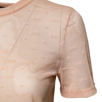 Dolce & Gabbana Beige Nylon Sheer Logo Monogram Crew Neck Top
