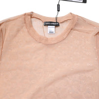 Dolce & Gabbana Beige Nylon Sheer Logo Monogram Crew Neck Top