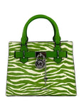 Michael Kors Hamilton Small Leather Zebra Print Satchel Crossbody Jungle Green