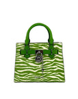 Michael Kors Hamilton Small Leather Zebra Print Satchel Crossbody Jungle Green