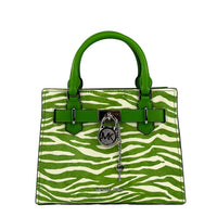 Michael Kors Hamilton Small Leather Zebra Print Satchel Crossbody Jungle Green