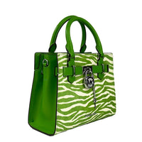 Michael Kors Hamilton Small Leather Zebra Print Satchel Crossbody Jungle Green