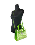 Michael Kors Hamilton Small Leather Zebra Print Satchel Crossbody Jungle Green