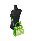 Michael Kors Hamilton Small Leather Zebra Print Satchel Crossbody Jungle Green