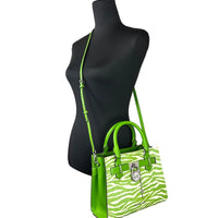 Michael Kors Hamilton Small Leather Zebra Print Satchel Crossbody Jungle Green