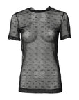 Dolce & Gabbana Black Nylon Sheer Logo Monogram Crew Neck Top