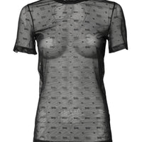 Dolce & Gabbana Black Nylon Sheer Logo Monogram Crew Neck Top