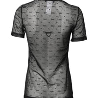 Dolce & Gabbana Black Nylon Sheer Logo Monogram Crew Neck Top
