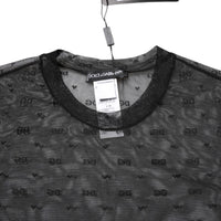 Dolce & Gabbana Black Nylon Sheer Logo Monogram Crew Neck Top