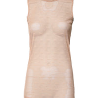 Dolce & Gabbana Beige Nylon Logo Monogram Sleeveless Tank Top