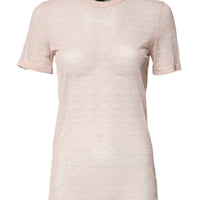 Dolce & Gabbana Beige Nylon Sheer Logo Monogram Crew Neck Top