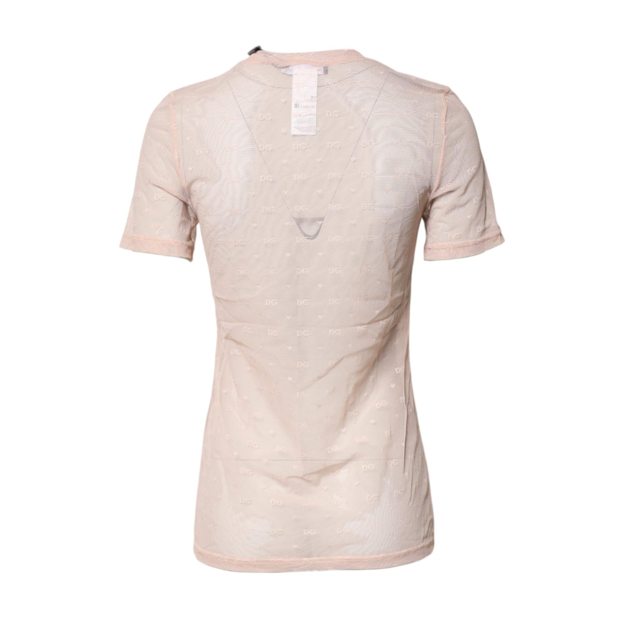 Dolce & Gabbana Beige Nylon Sheer Logo Monogram Crew Neck Top