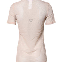 Dolce & Gabbana Beige Nylon Sheer Logo Monogram Crew Neck Top