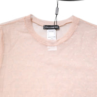 Dolce & Gabbana Beige Nylon Sheer Logo Monogram Crew Neck Top