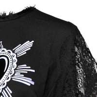 Dolce & Gabbana Black Lace Sheer Sacred Heart Crew Neck Top