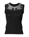 Dolce & Gabbana Black Lace Sheer Crew Neck Sleeveless Top