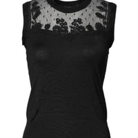 Dolce & Gabbana Black Lace Sheer Crew Neck Sleeveless Top