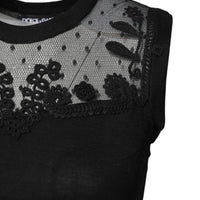 Dolce & Gabbana Black Lace Sheer Crew Neck Sleeveless Top