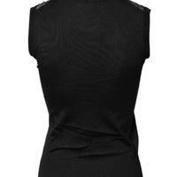 Dolce & Gabbana Black Lace Sheer Crew Neck Sleeveless Top