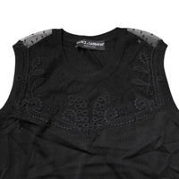 Dolce & Gabbana Black Lace Sheer Crew Neck Sleeveless Top