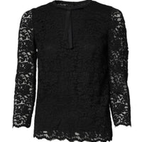 Dolce & Gabbana Black Lace STAFF Crew Neck Long Sleeves Top