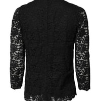 Dolce & Gabbana Black Lace STAFF Crew Neck Long Sleeves Top