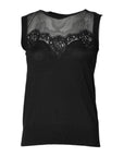 Dolce & Gabbana Black Lace Sheer Crew Neck Sleeveless Top