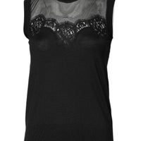 Dolce & Gabbana Black Lace Sheer Crew Neck Sleeveless Top