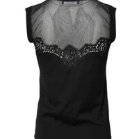 Dolce & Gabbana Black Lace Sheer Crew Neck Sleeveless Top