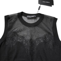 Dolce & Gabbana Black Lace Sheer Crew Neck Sleeveless Top