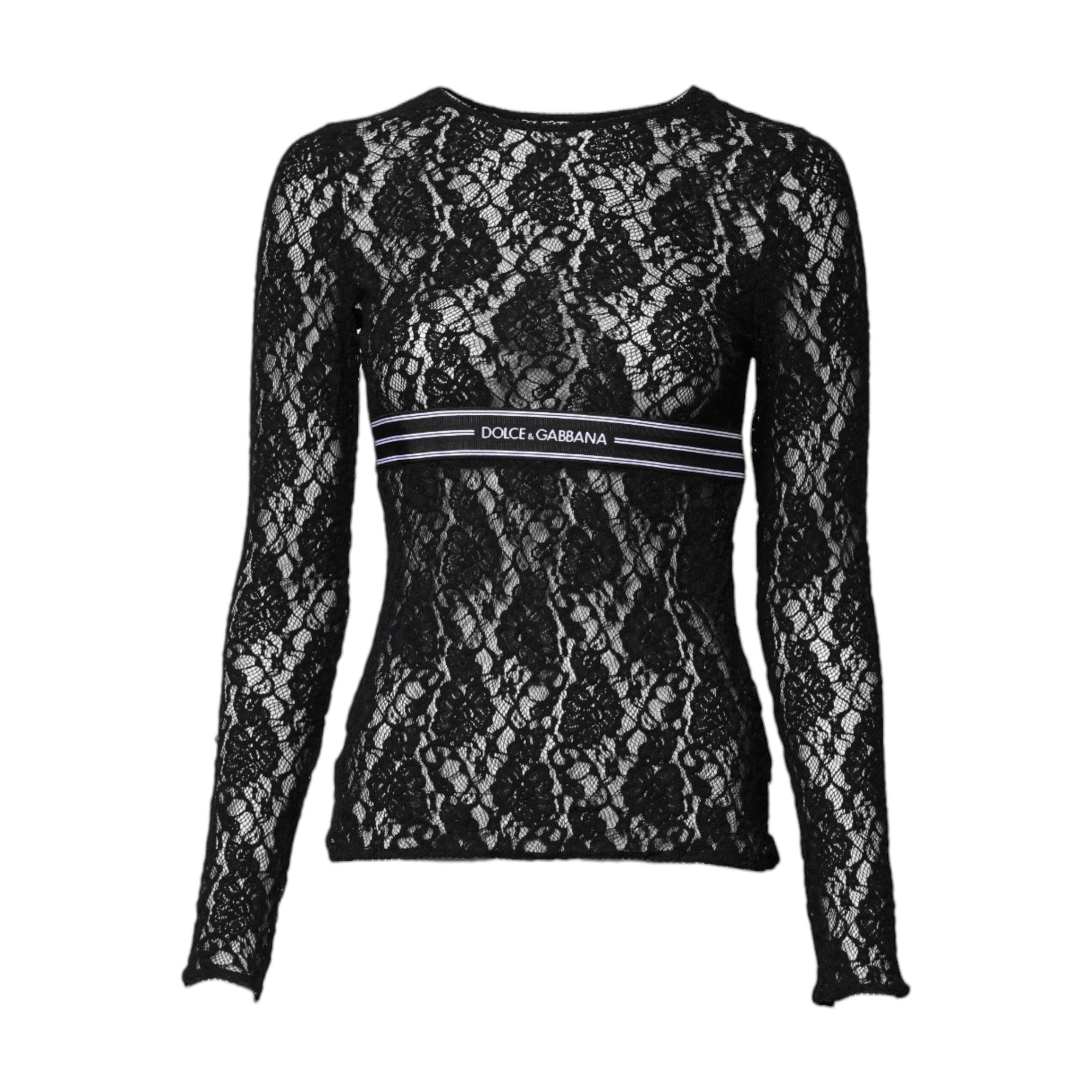 Dolce & Gabbana Black Floral Lace Long Sleeves Pullover Top
