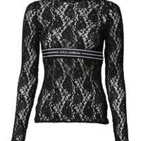 Dolce & Gabbana Black Floral Lace Long Sleeves Pullover Top