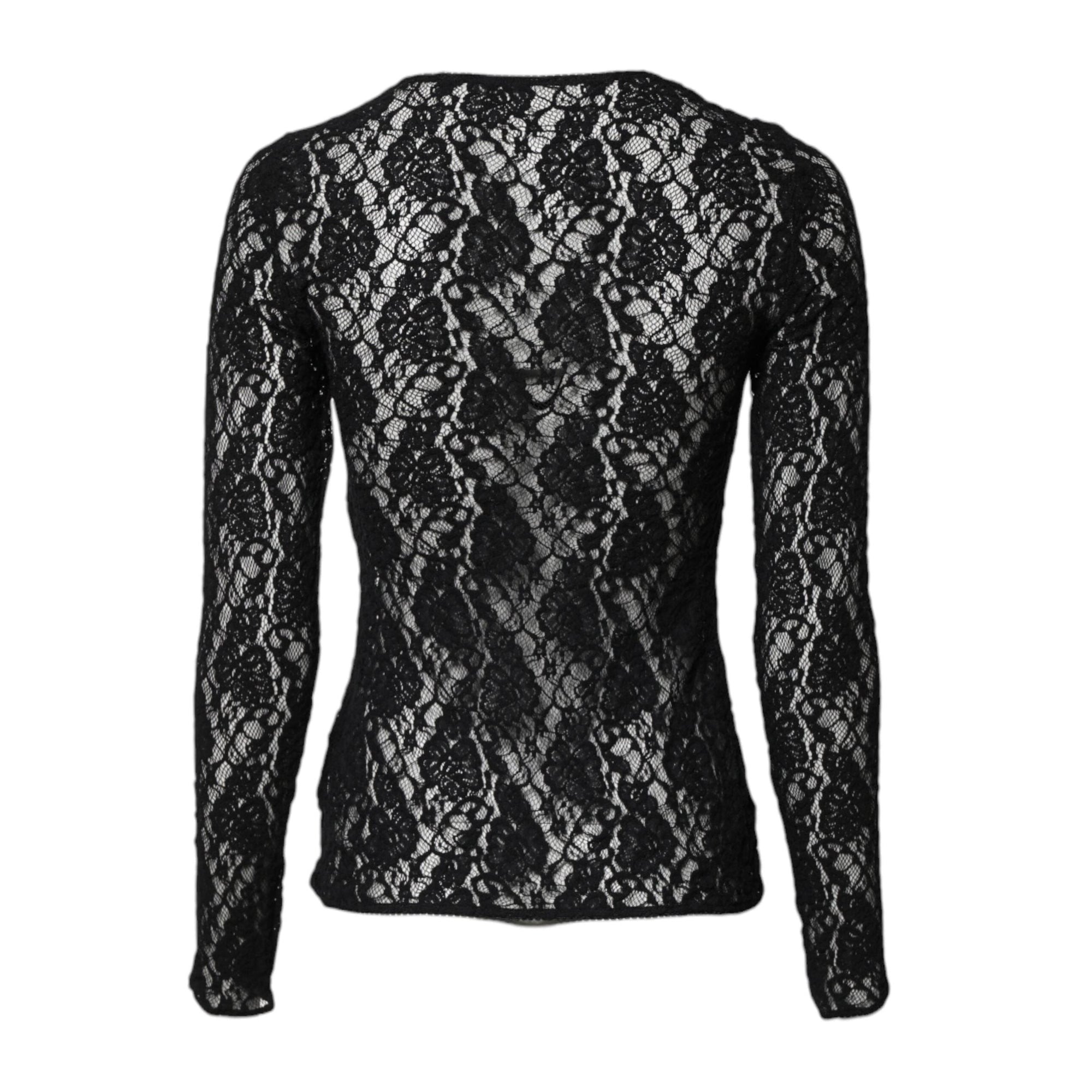 Dolce & Gabbana Black Floral Lace Long Sleeves Pullover Top