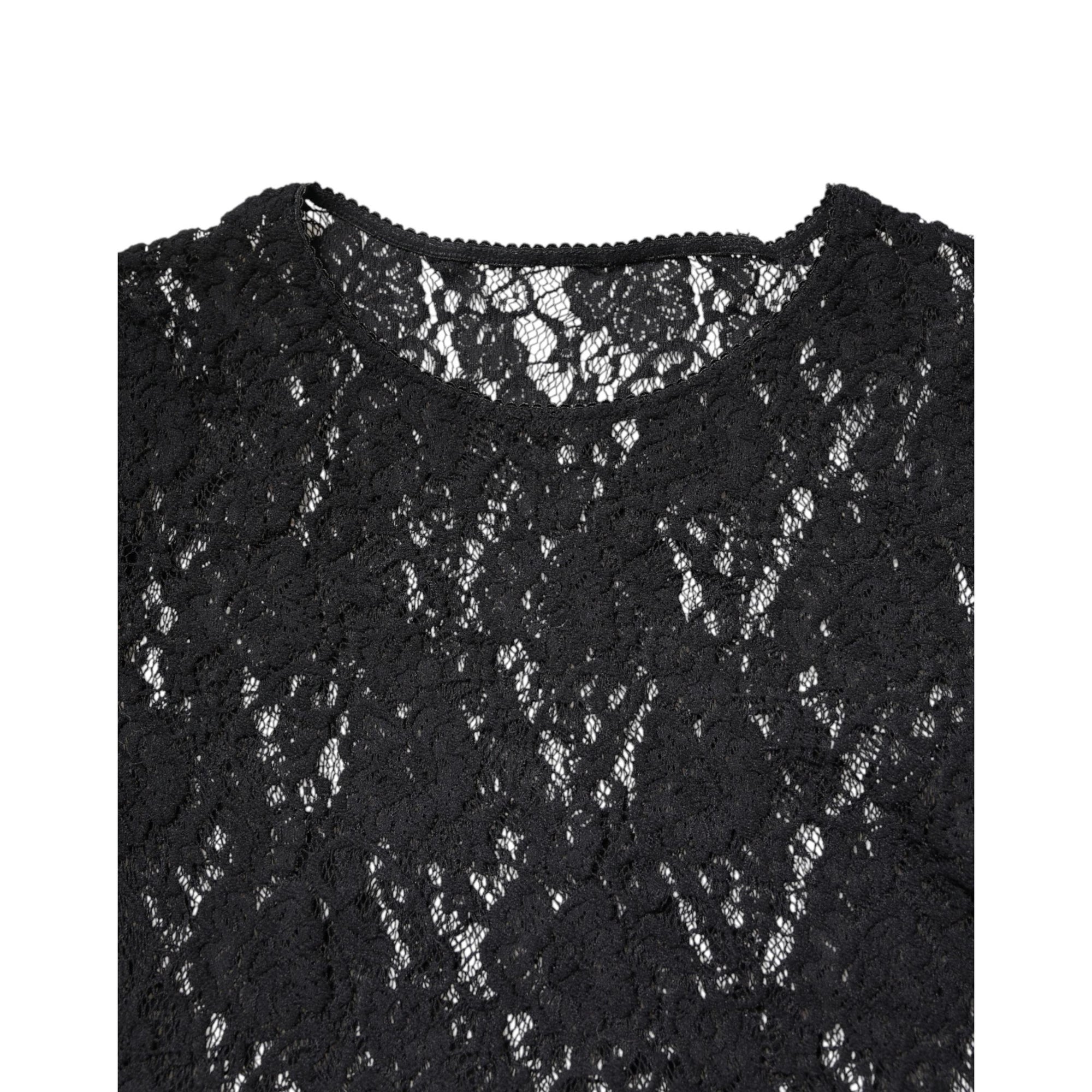 Dolce & Gabbana Black Floral Lace Long Sleeves Pullover Top