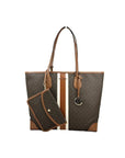 Michael Kors Eva Large Stripe Travel Tote Bag Plus Pouch Brown
