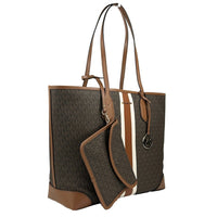 Michael Kors Eva Large Stripe Travel Tote Bag Plus Pouch Brown