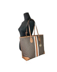 Michael Kors Eva Large Stripe Travel Tote Bag Plus Pouch Brown