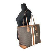 Michael Kors Eva Large Stripe Travel Tote Bag Plus Pouch Brown