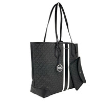 Michael Kors Eva Large Stripe Travel Tote Bag Plus Pouch Black
