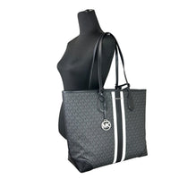 Michael Kors Eva Large Stripe Travel Tote Bag Plus Pouch Black