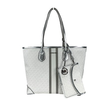 Michael Kors Eva Large Stripe Travel Tote Bag Plus Pouch White