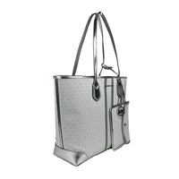 Michael Kors Eva Large Stripe Travel Tote Bag Plus Pouch White