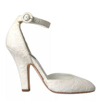 Dolce & Gabbana White Floral Jacquard Mary Janes Heels Pumps Shoes