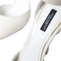 Dolce & Gabbana White Floral Jacquard Mary Janes Heels Pumps Shoes