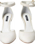 Dolce & Gabbana White Floral Jacquard Mary Janes Heels Pumps Shoes