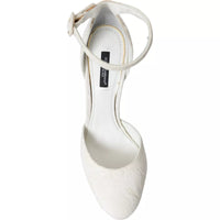 Dolce & Gabbana White Floral Jacquard Mary Janes Heels Pumps Shoes