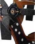 Dolce & Gabbana Black Polka Dot Leather Heels Sandals Shoes
